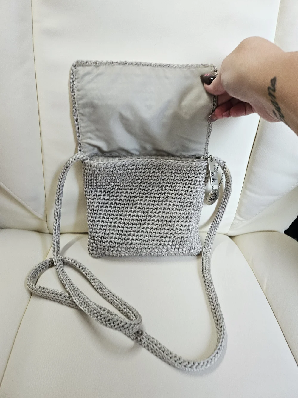 The Sak Light Gray Crochet Crossbody Bag